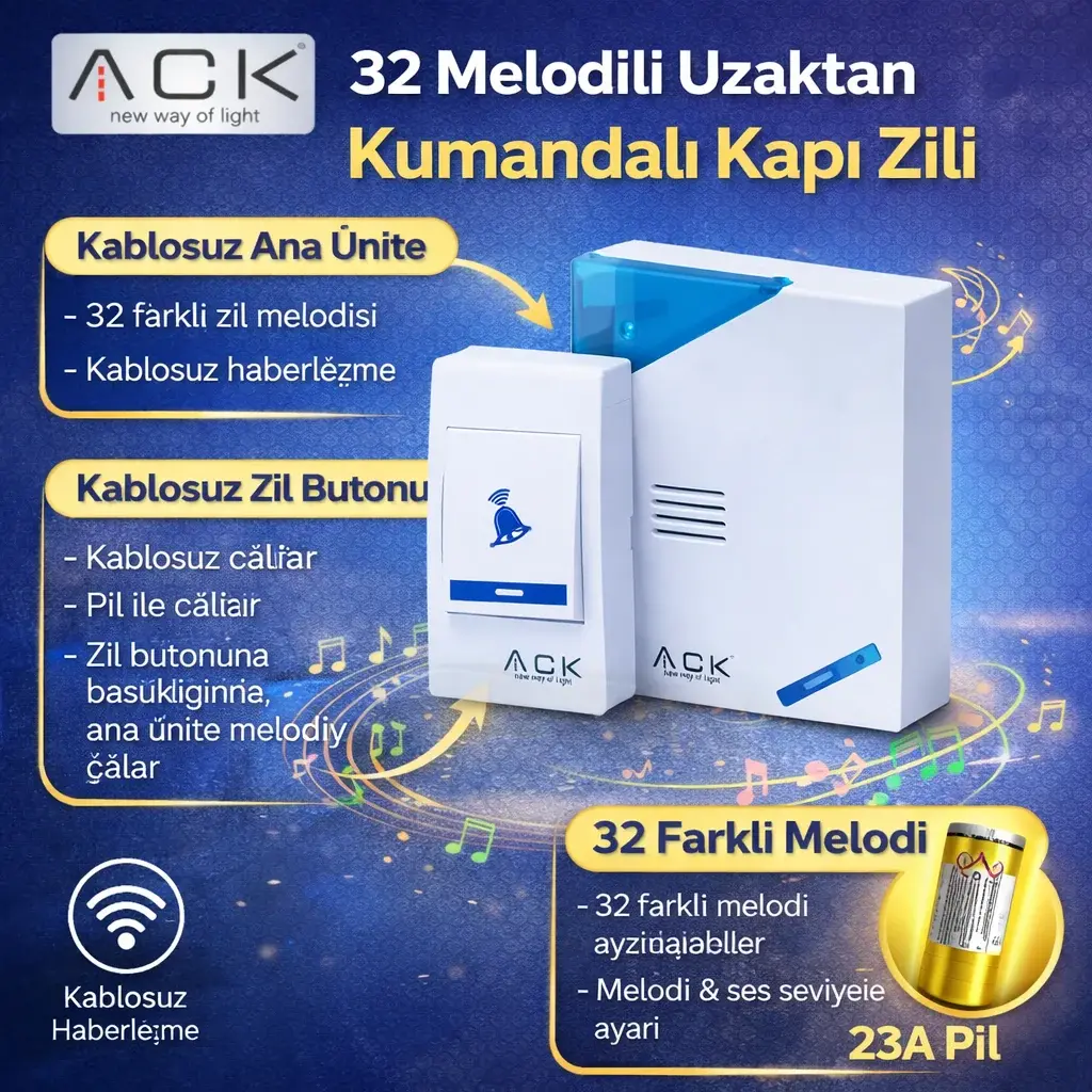 Ack 32 Melodili Uzaktan Kumandali Kapi Zili en uygun fiyatlı satıcı