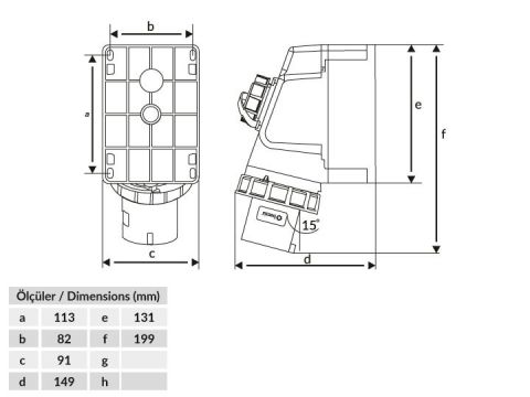 Bemis  3/32A. 90° Eğik Makine Prizli Duvar Fişi IP67 BC1-3403-7238