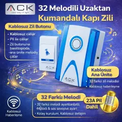 Ack 32 Melodili Uzaktan Kumandali Kapi Zili
