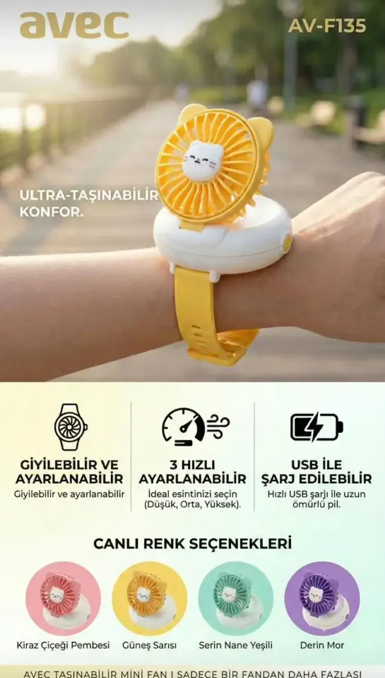 Avec Av-F135 Bileklik Usb Mini Fan