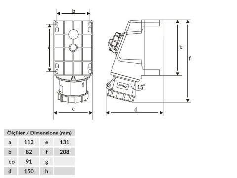 Bemis  3/32A. 90° Eğik Makine Prizli Duvar Prizi IP67 BC1-3403-7537