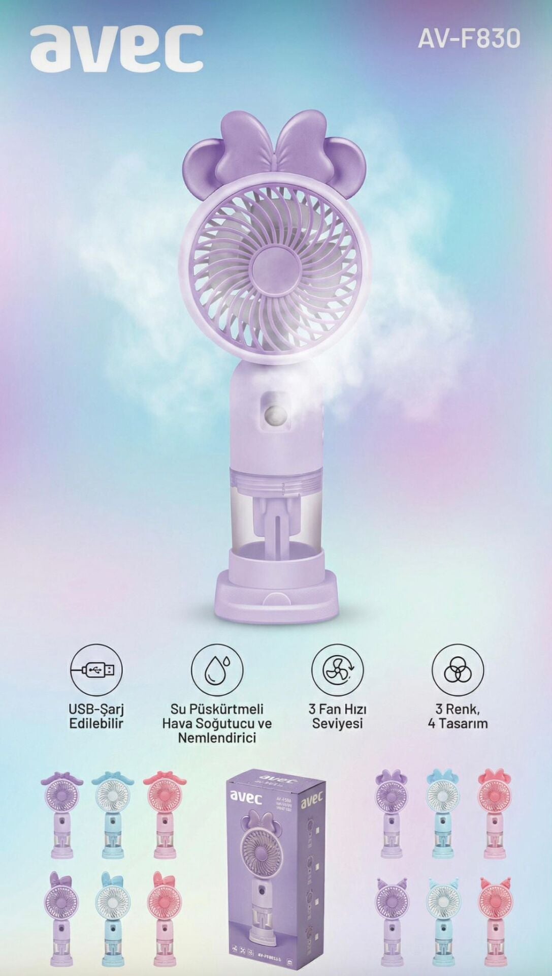 Avec Av-F830 Su Spreyli Usb Mini Fan