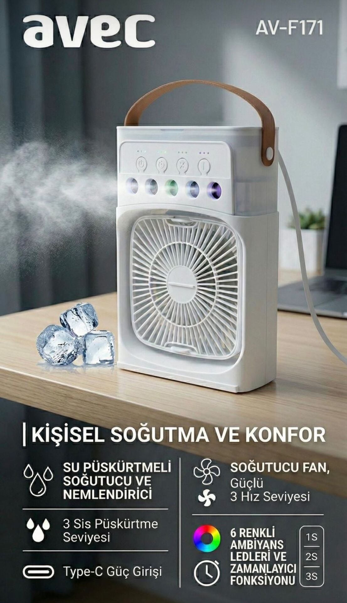 Avec Av-F171 Su Spreyli Mini Fan