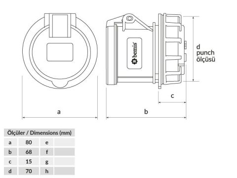 Bemis  4/32A. Somunlu Priz IP44 BC1-3504-2440