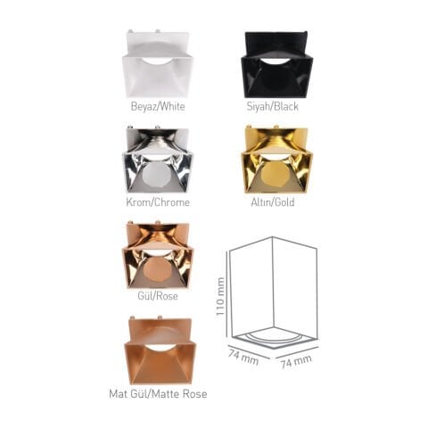 ACK Sıvaüstü Dekoratif Armatür  74X110Mm   Mat Gül  Reflektör Bakır Kasa AH12-07597