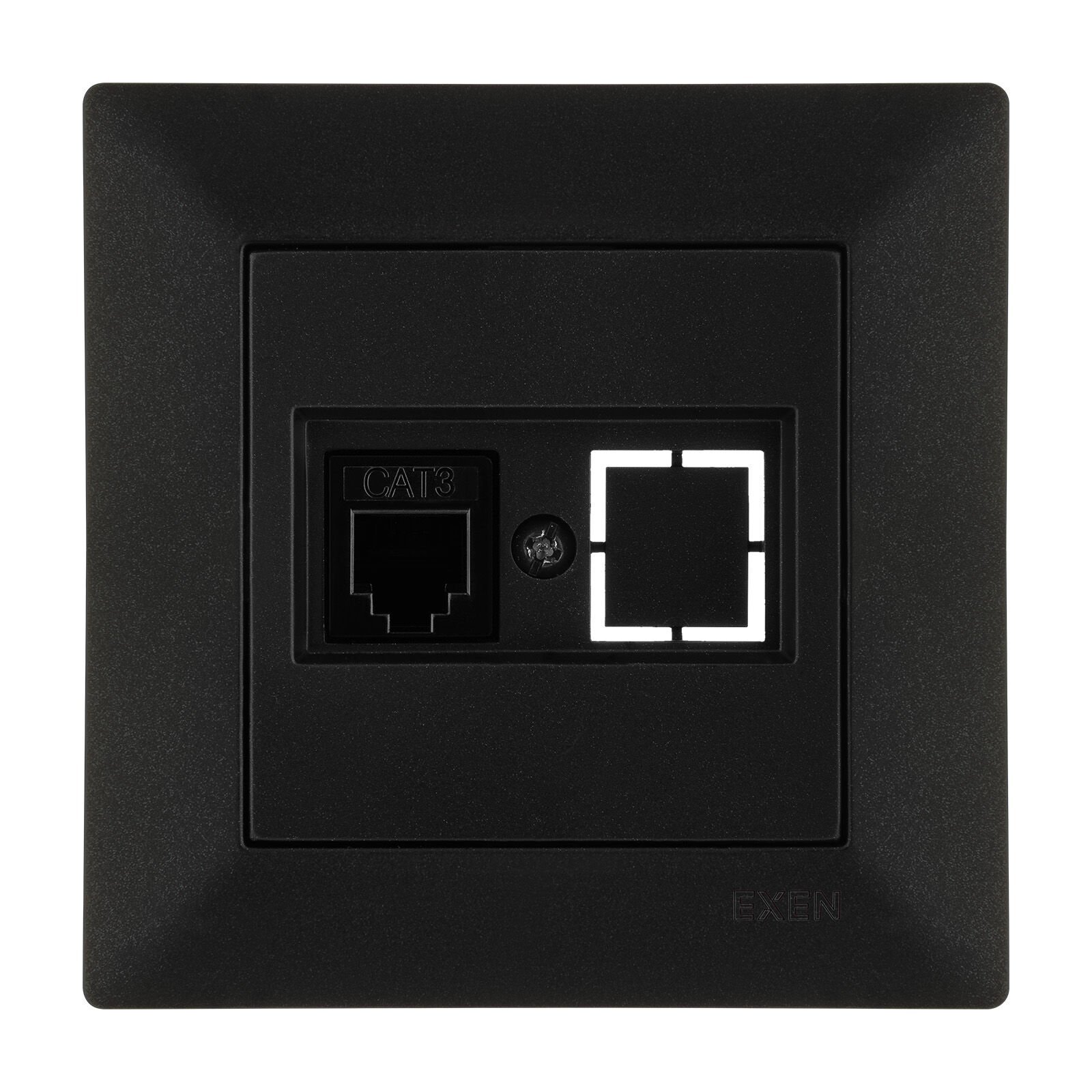 Exen Odak Metalik Siyah Nümeris Telefon Prizi (Cat3 Kablosuz) Komple Takim