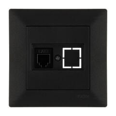 Exen Odak Metalik Siyah Nümeris Telefon Prizi (Cat3 Kablosuz) Komple Takim