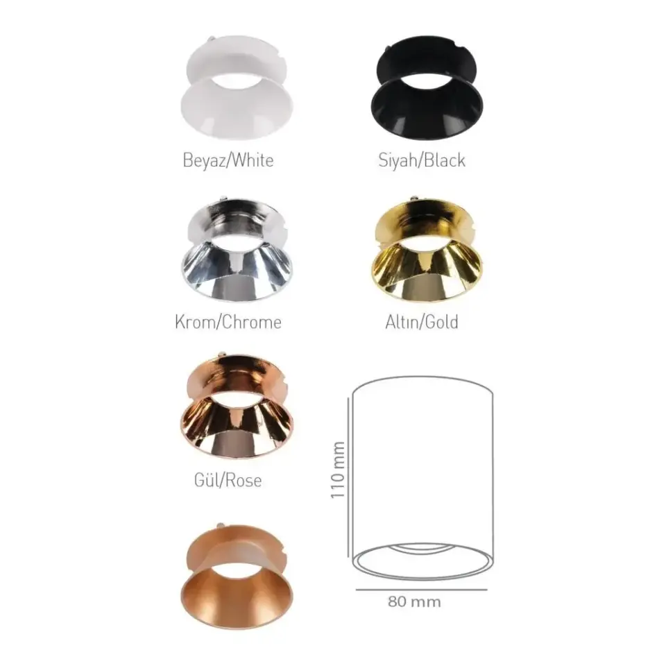 ACK Sıvaüstü Dekoratif Armatür Ø80Mmx110Mm  Beyaz Reflektör Beyaz Kasa AH12-08500