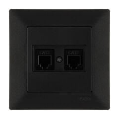 Exen Odak Metalik Siyah Ikili Nümeris Telefon Prizi (2Xrj45 Cat3) Komple Takim