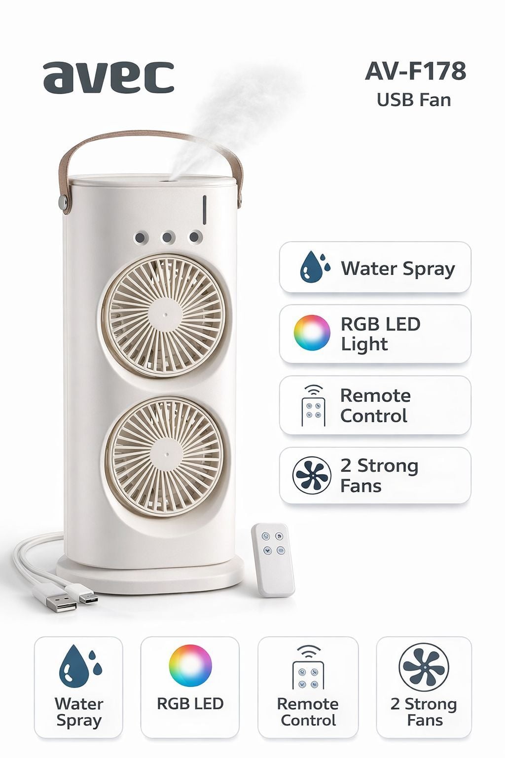 Avec Av-F178 Su Spreyli Usb Fan