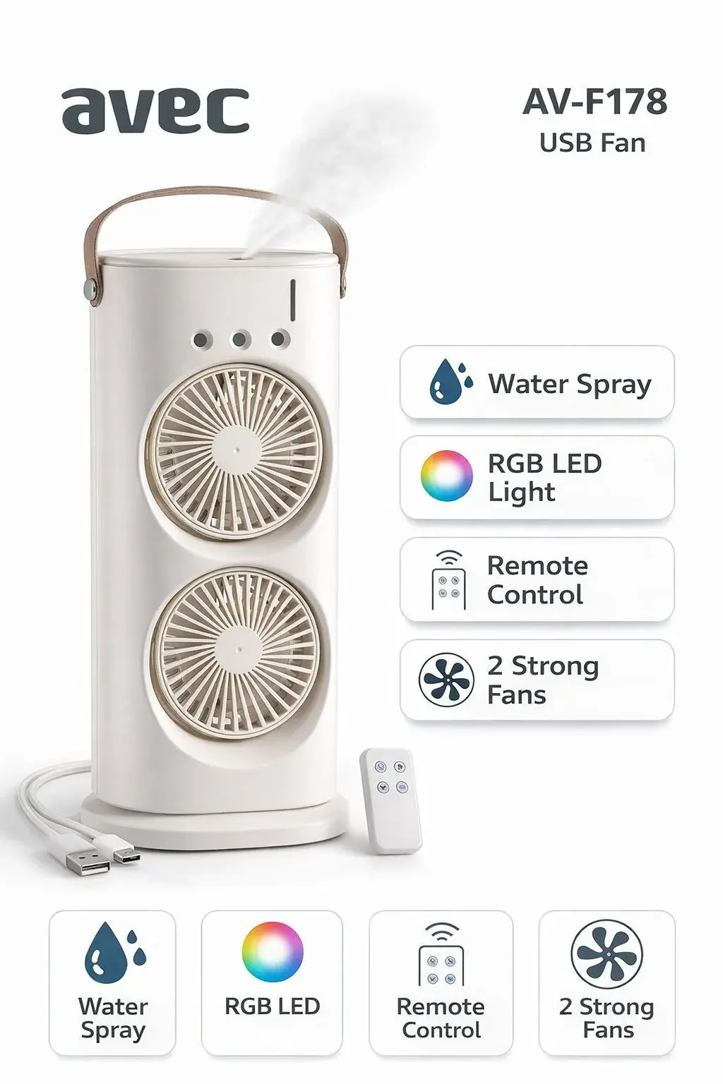 Avec Av-F178 Su Spreyli Usb Fan