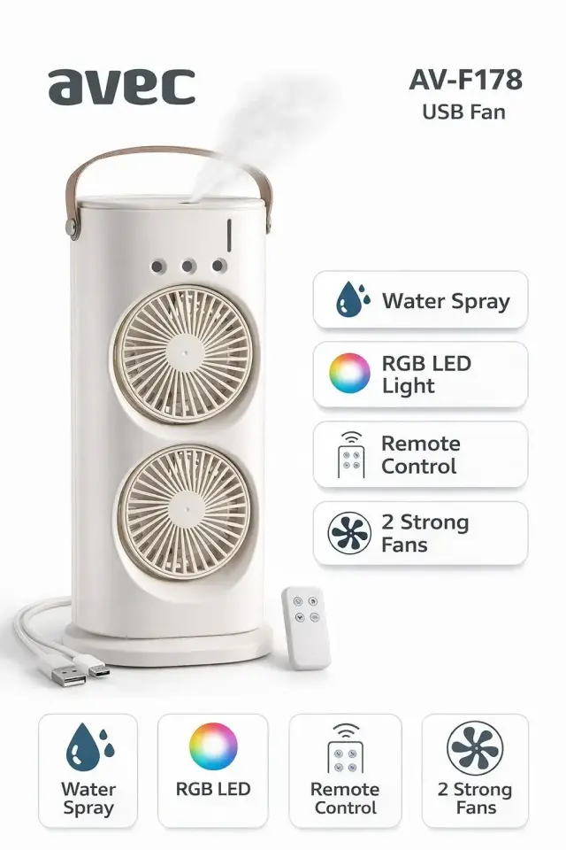 Avec Av-F178 Su Spreyli Usb Fan