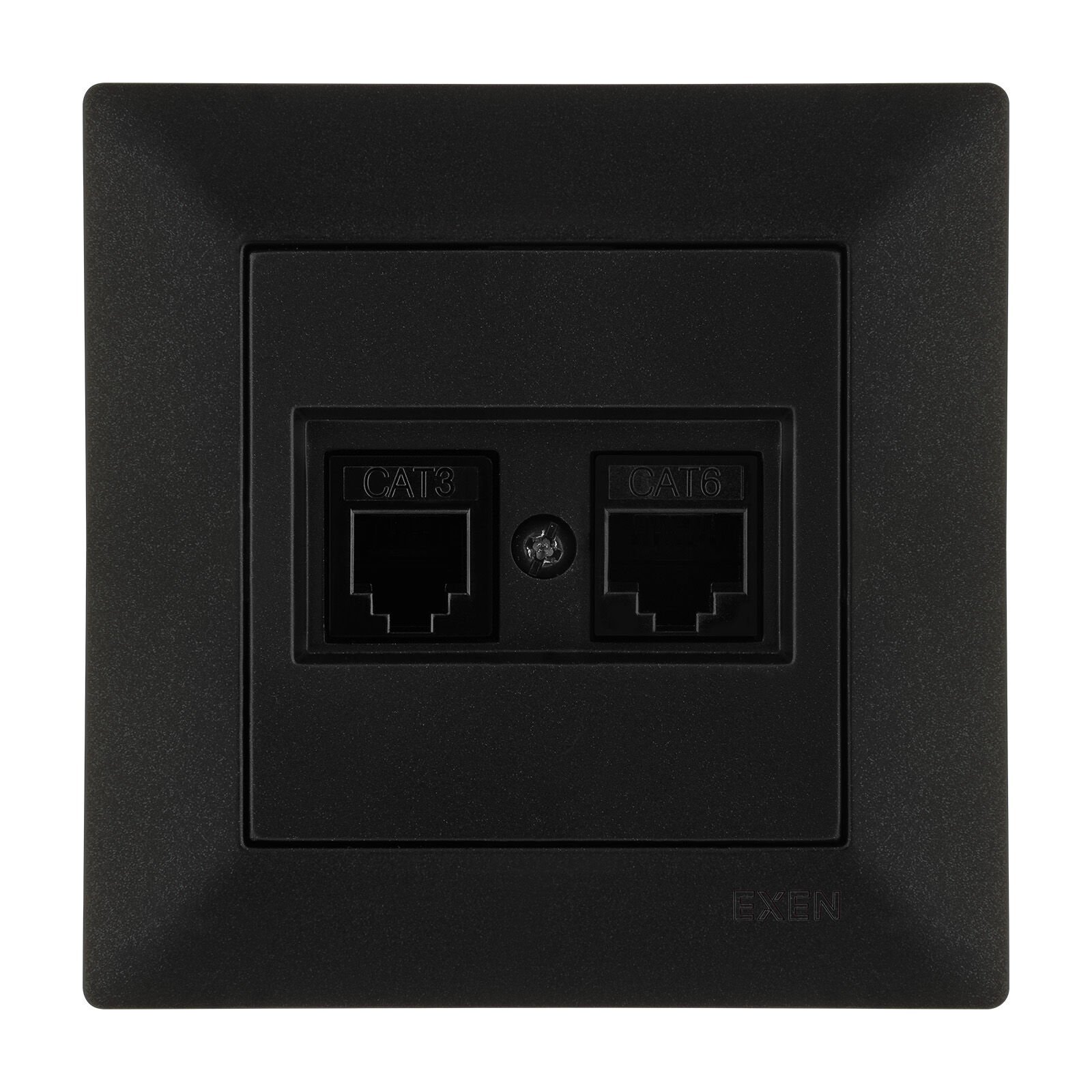 Exen Odak Metalik Siyah Data Cat6 + Nümeris Telefon Prizi Cat3 Komple Takim