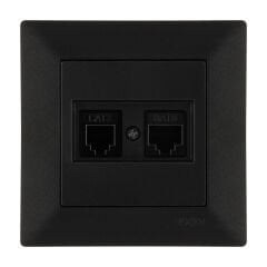 Exen Odak Metalik Siyah Data Cat6 + Nümeris Telefon Prizi Cat3 Komple Takim