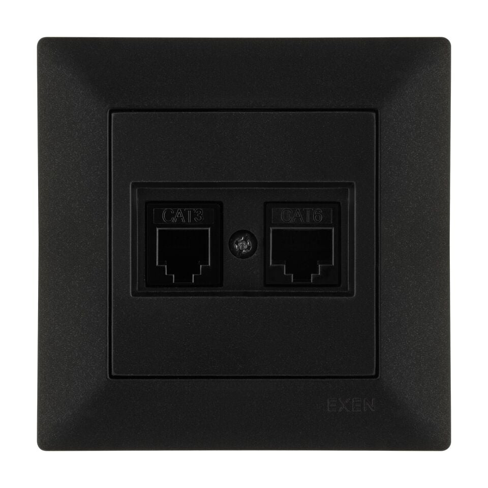 Exen Odak Metalik Siyah Data Cat6 + Nümeris Telefon Prizi Cat3 Komple Takim