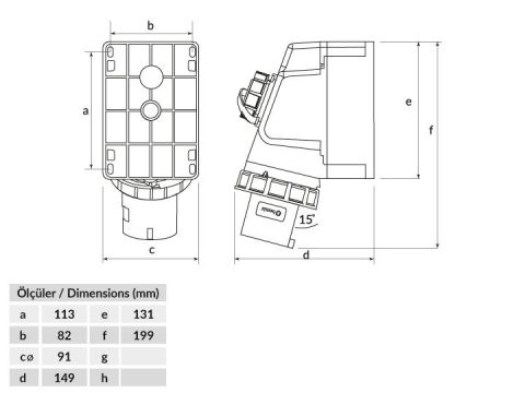 Bemis  4/32A. 90° Eğik M. Prizli Duvar Fiş IP67 BC1-3504-7238