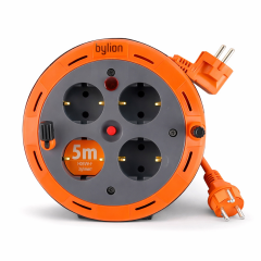 BYLION Makaralı Portatif Uzatma Kablosu 5 Mt 4 Lü Priz 3x1