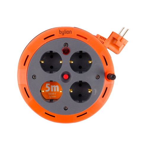 BYLION Makaralı Portatif Uzatma Kablosu 5 Mt 4 Lü Priz 3x1