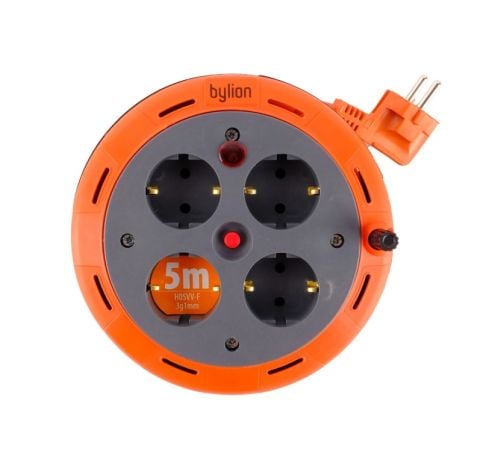 BYLION Makaralı Portatif Uzatma Kablosu 5 Mt 4 Lü Priz 3x1