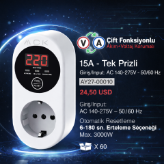 ACK AY27-00010 Voltaj Korumali Priz Pvp-04-15A 140-270V