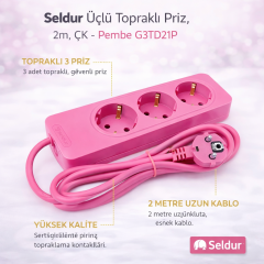 Seldur Üçlü Toprakli Priz, 2m, ÇK - Pembe G3TD21P