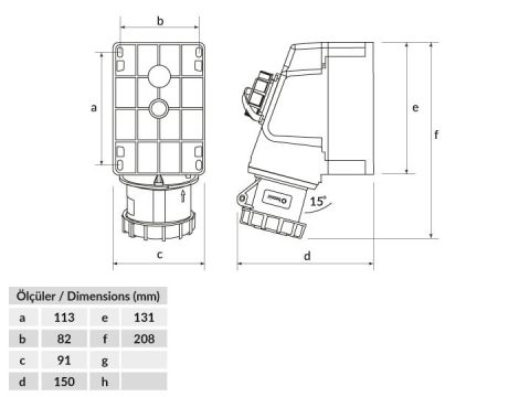 Bemis  4/32A. 90° Eğik M. Prizli Duvar Priz IP67 BC1-3504-7537