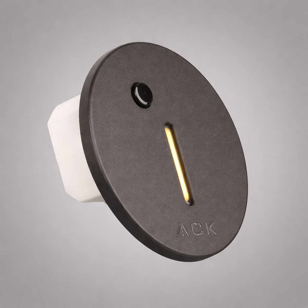 ACK AH07-02591 Sensörlü Merdiven Armatürü Cct Siyah Yuvarlak Dik  Çerçeve