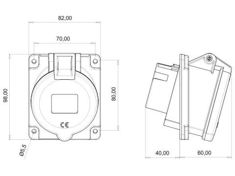 Bemis  5/32A. 45° Eğik Makine Priz IP44 BC1-3505-2420