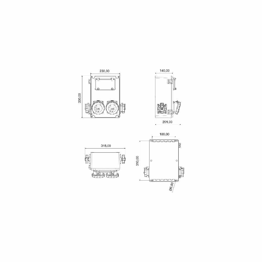 Bemis 5/32A. 380V. 45°Egik 2 Adet 1/16A. 220V. 2 Adet Yan 8 Sigorta Kap. Bb4-7192-J210