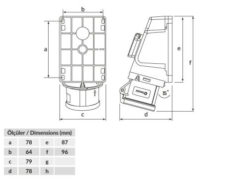 Bemis  5/32A. 90° Eğik P. Prizli Duvar Priz IP44 BC1-3505-2537