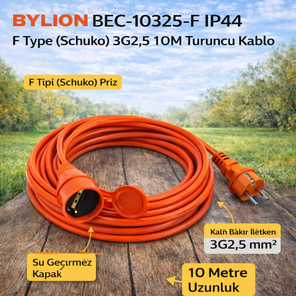 BYLION BEC-10325-F IP44 F TYPE (SCHUKO) 3G2,5 10M TURUNCU KABLO
