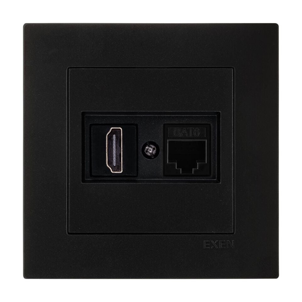 Exen Karell Metalik Siyah Hdmi+Data Priz Jakli Komple Takim