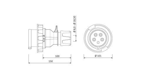 Bemis  5/32A. Düz Fiş IP67 BC1-3505-7011
