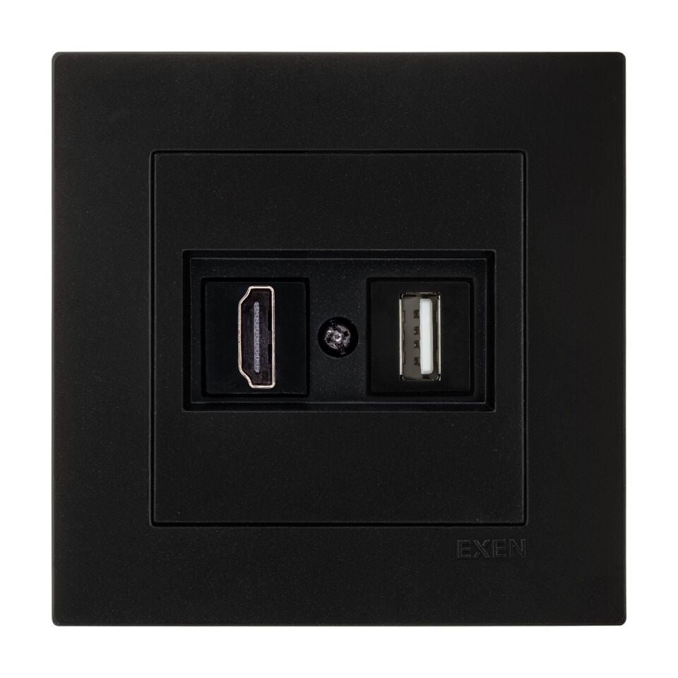 Exen Karell Metalik Siyah Hdmi+Usb Prizi Jakli (Sarj Edemez) Komple Takim