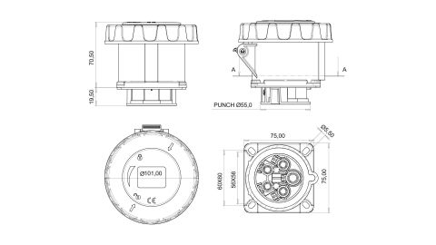 Bemis  5/32A. Makine Priz (75x75) IP67 BC1-3505-7413