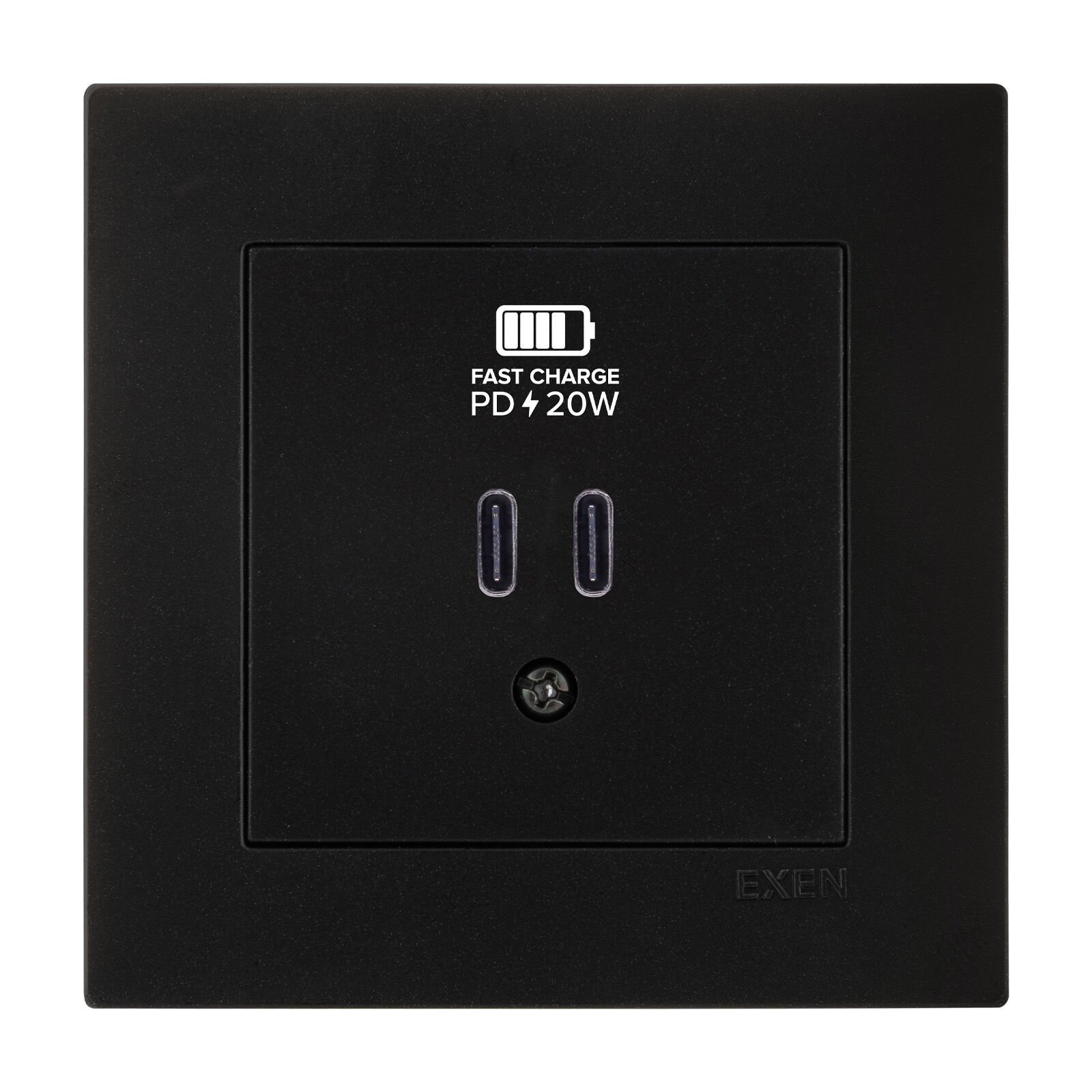 Exen Karell Metalik Siyah 2X Usb Sarj Prizi Type-C Komple Takim