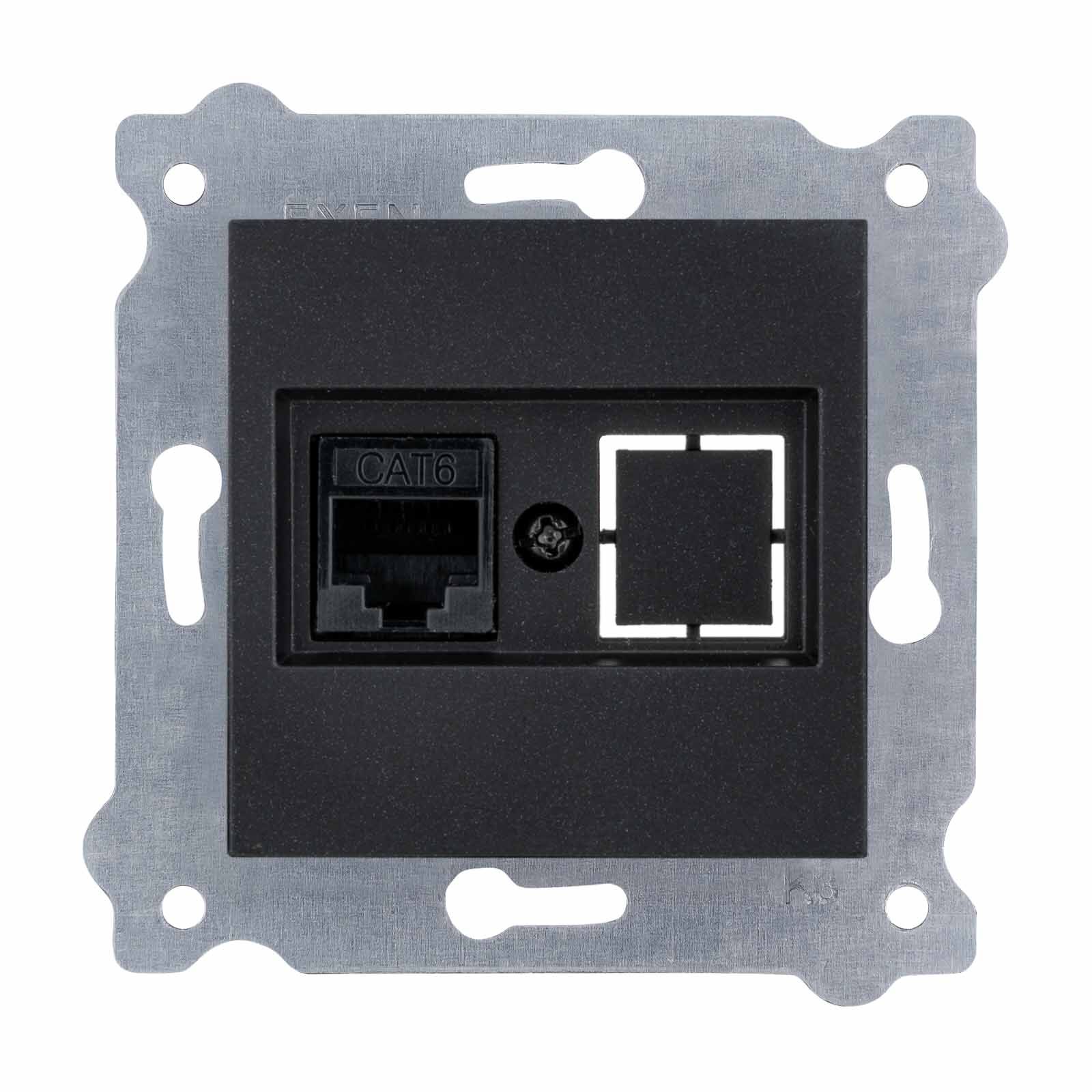 Exen Metalik Siyah Modül+Kapak  Tekli Data Prizi Cat6