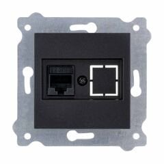 Exen Metalik Siyah Modül+Kapak  Tekli Data Prizi Cat6