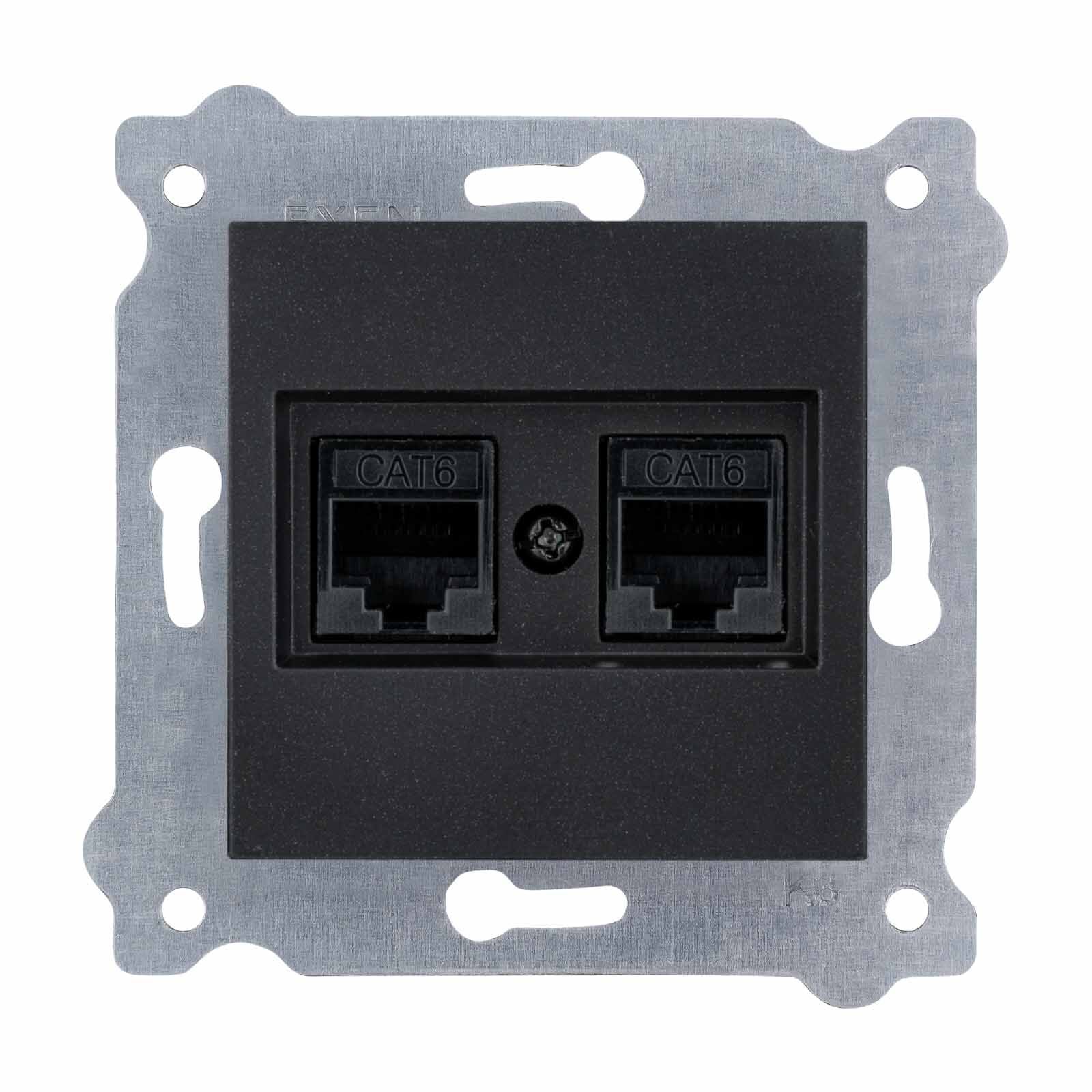 Exen Metalik Siyah Modül+Kapak  Ikili Data Prizi Cat6