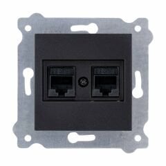 Exen Metalik Siyah Modül+Kapak  Ikili Data Prizi Cat6