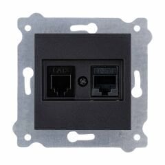 Exen Metalik Siyah Modül+Kapak  Data Cat6 + Nümeris Telefon Prizi Cat3