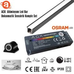 ACK AB01-03203 24V Alüminyum Led Bar 3000K 3Mt  Dokunmatik Sensörlü Komple Set