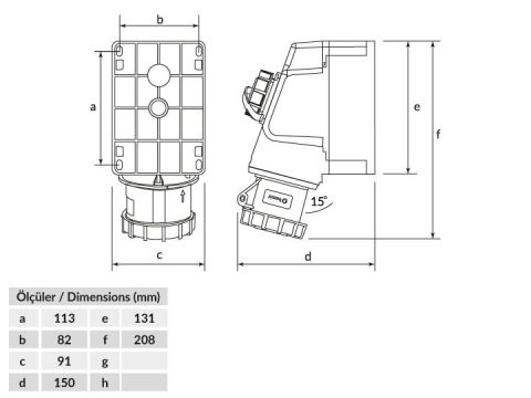 Bemis  5/32A. 90° Eğik 1/16A. Makine Prizli Duvar Prizi IP67 BC1-3505-7537