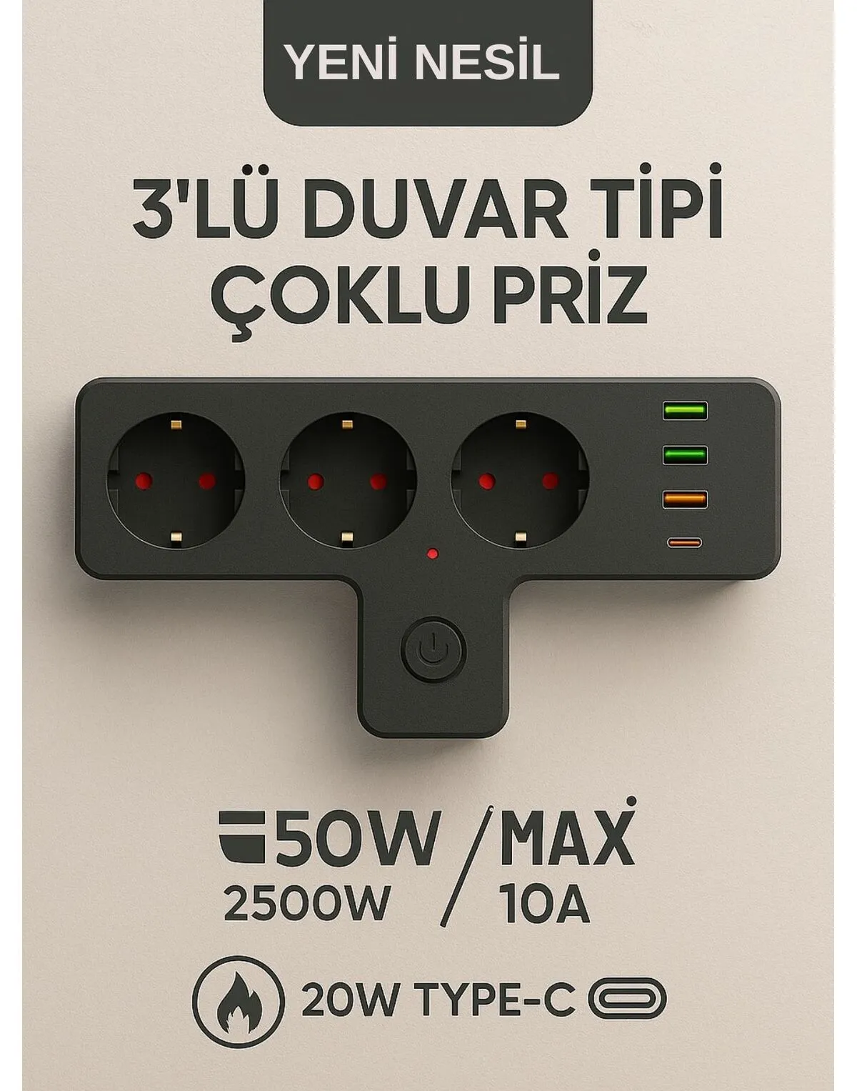 Strip Power Termal Akim Korumali Çoklu Priz