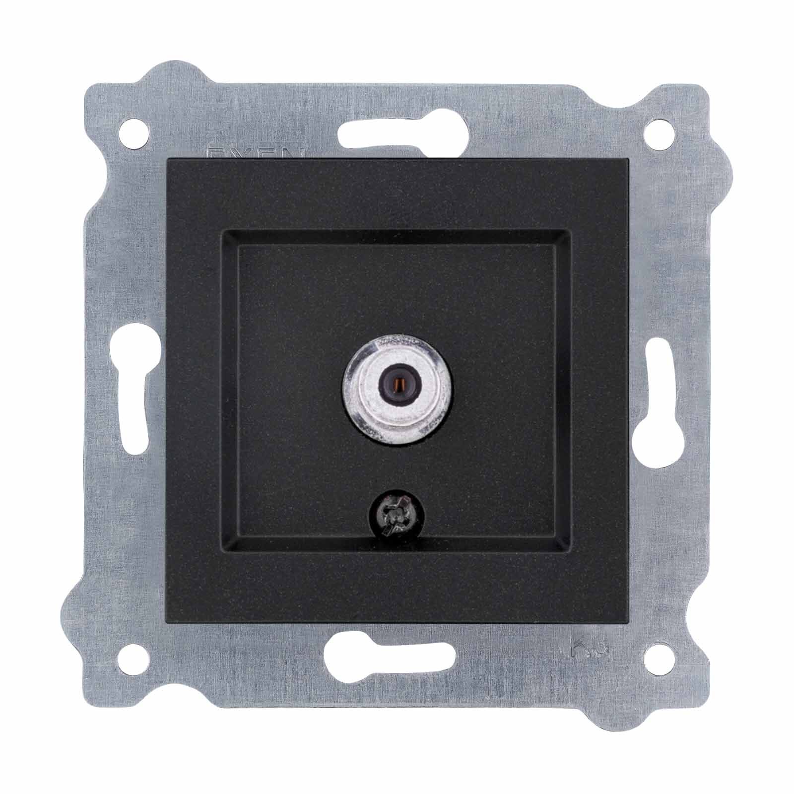 Exen Metalik Siyah Modül+Kapak  Uydu Prizi Ekranli (F Konnektör)