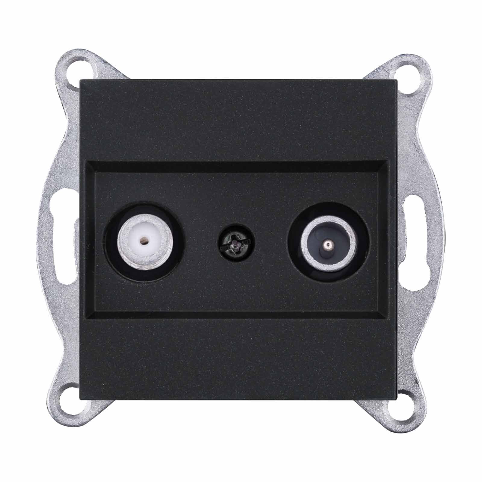 Exen Metalik Siyah Modül+Kapak  Tv-Sat Prizi Geçisli