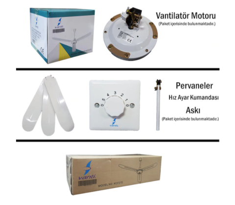 Vanti KCF272 80W 142cm Sac Beyaz 3 Kanatlı Duvardan Kumandalı Tavan Vantilatörü