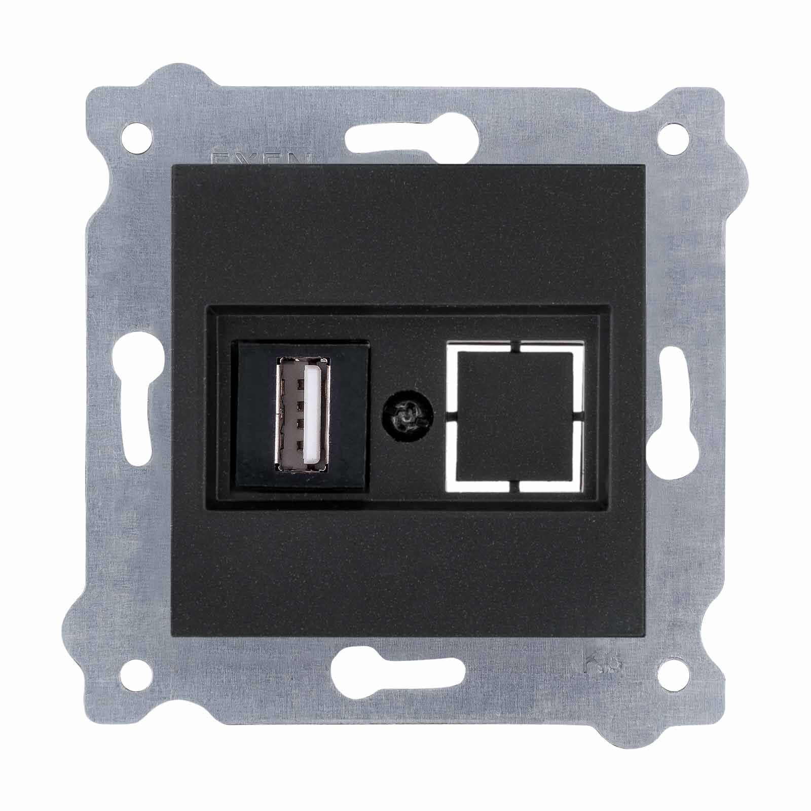 Exen Metalik Siyah Modül+Kapak  Usb Prizi Jakli (Sarj Edemez)