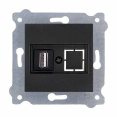 Exen Metalik Siyah Modül+Kapak  Usb Prizi Jakli (Sarj Edemez)