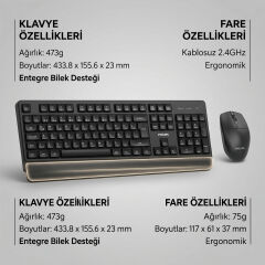 Philips Spt6347B Kablosuz Klavye Mouse Seti Siyah